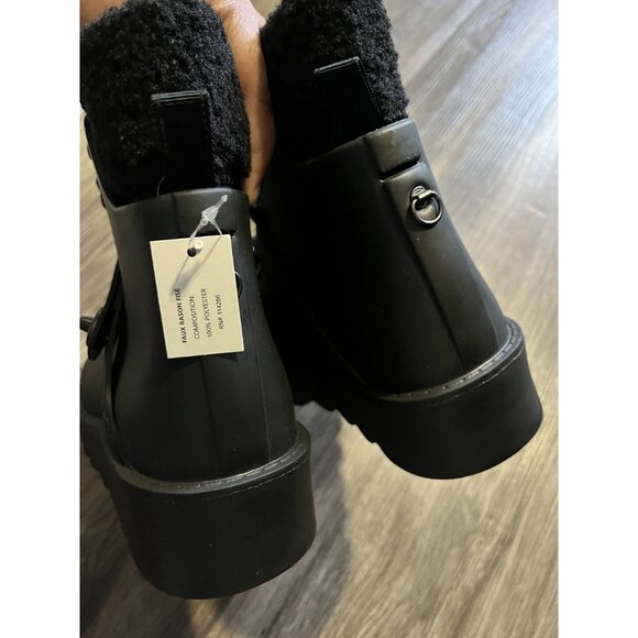 Coach Black City Hiker Lace Up Rubber Faux Shearling Ankle Boots size 7 - Picture 6 of 9